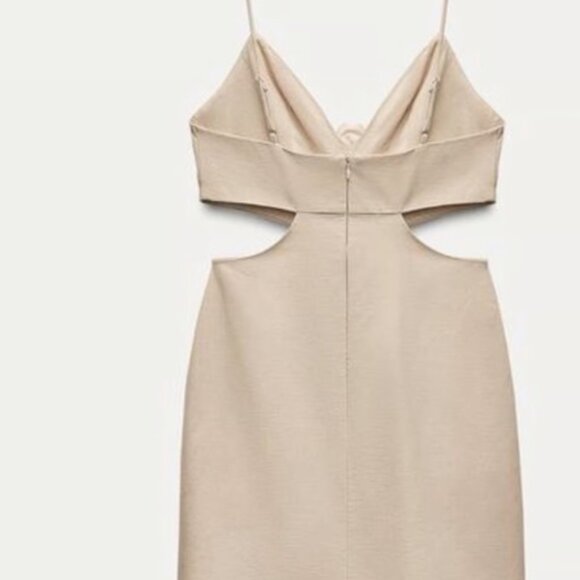 ZARA  Women's Floral Cut Out Dress Tan Adjustable Straps - Picture 3 of 6